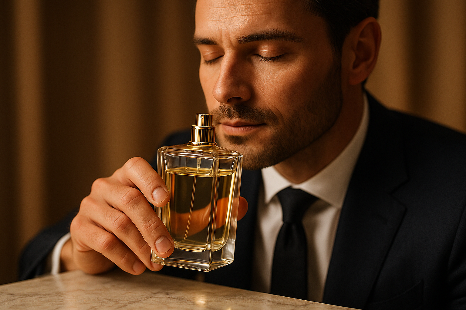 attractive luxury perfume a men smelling it